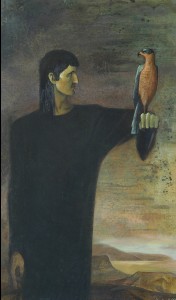Человек с птицей. 150 x 88 холст, масло 1989